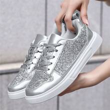 2025 New Sequin Sneakers, Fashion Versatile EVA Soft-Soled Lightweight Sports Shoes, Comfortable Women's All-Match Walking Shoes, Latest Cushioning Sneakers, PU Sparkling Upper Breathable Lace-Up Shoes.