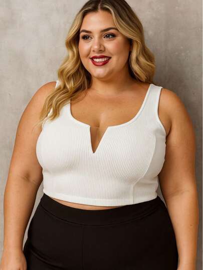 Cropped Plus Size Feminino com Decote Transparente