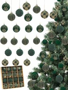 9/16pcs/Christmas Tree Velvet Dark Green Christmas Ball Decoration Set - Shatterproof Christmas Tree Balls - 4 Styles With Hanging Rings, Suitable For Christmas, Valentine's Day, Indoor/Outdoor Christmas Party, Christmas Tree Hanging Decoration, Velvet Christmas Ball Decoration Supplies - Multicolor - View 1