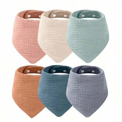 6pcs Baby Bibs, Solid Color Cotton Gauze Burp Cloths, Newborn Anti-Spit Milk Bibs - Baby Feeding Bibs, Soft Absorbent Gauze Drool Bibs, Adjustable Snap Design - Perfect Gift For Baby On Christmas, Halloween, Thanksgiving