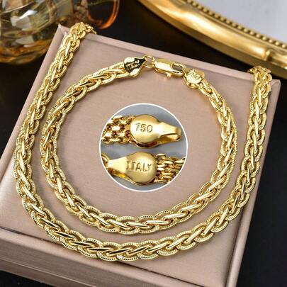 Set di collana e braccialetto in rame intrecciato placcato in oro 14k, larghezza 6mm, gioielleria di alta qualità adatta per uso quotidiano e da festa delle donne