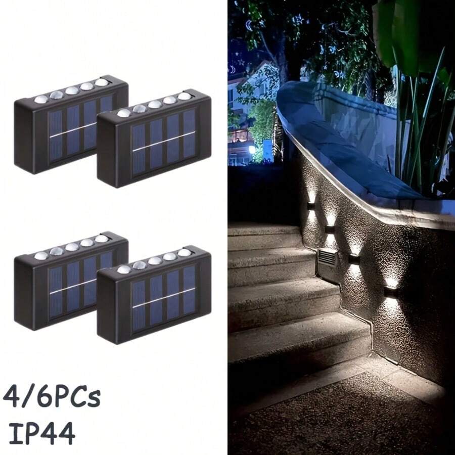 4/6 Stücke Solar betriebene 10 LED Auf- und Abwärts Beleuchtung Konvexe Wandleuchte, Outdoor Garten Hof Dekor Wegbeleuchtung, geeignet für Garten, Hof, Blumenbeet, Innenhof