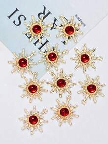 10pcs Baroque Style Transparent Jelly Color Gemstone Sunflower Jewelry Accessories DIY Earrings Bracelet Necklace Alloy Pendant