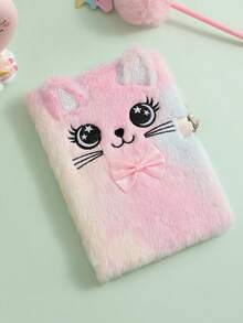 1 PC A5 Cartoon Cat Notebook With Lock Big Eyes Children'S Diary Student Creative Writing Hand Account Plush Book - Multicolor - View 4