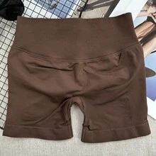 Women's High Waist Seamless Yoga Shorts - Stretchy Butt Lifting, Suitable For Running, Fitness And Outdoor Activities | Fashionable Appearance | Stretchy Fabric - Coffee Brown - View 4