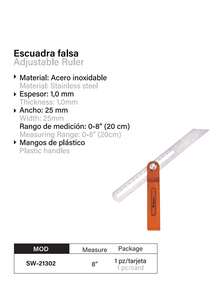 Escuadra Falsa Ajustable de 8" (20cm) con Hoja de Acero Inoxidable y Mango de Plástico, Ideal para Marcado Angular Preciso en Carpintería, Reparaciones y Proyectos DIY - Plateado - Ver 4