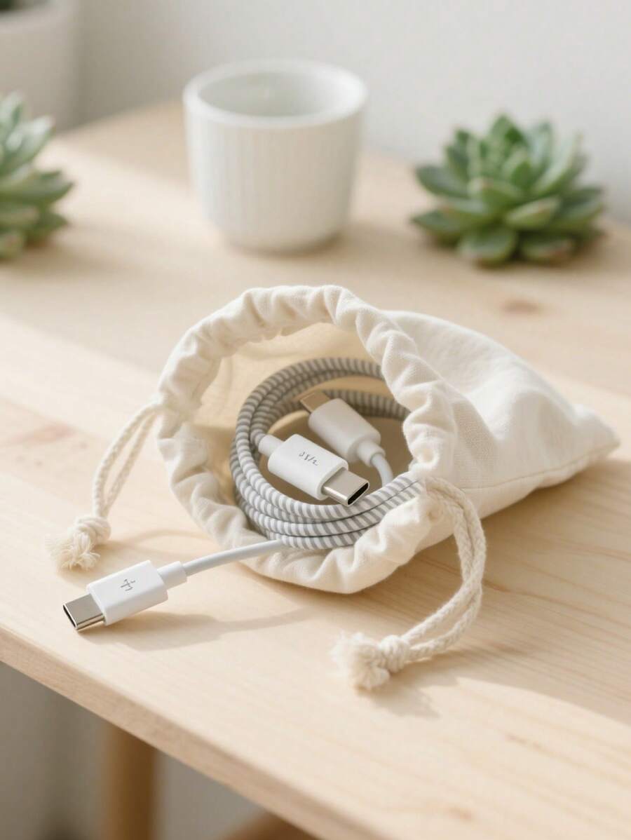 20 个亚麻束口袋，派对/婚礼/生日礼物包装袋，适用于珠宝、化妆品、耳机、移动电源、家居收纳，多种尺寸可选 - 白色 - 查看 1