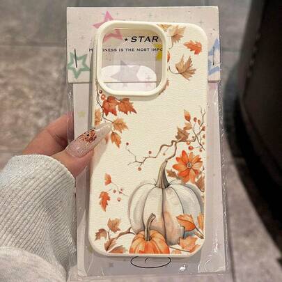 1pc TPU Material Warm Autumn Harvest Pumpkin & Leaf Pattern Phone Case Compatible With Iphone/Redmi Phones