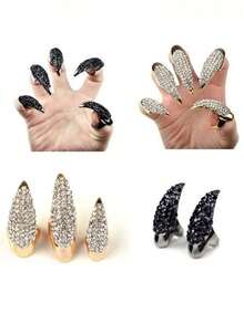 5 件套万圣节恶指、复古鹰爪戒指、水钻指甲装饰指环、性感戒指