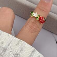 Anelli aperti a forma di simpatici coccinelle rosse in stili assortiti, anelli adorabili da donna adatti per uso quotidiano o come regali per festival