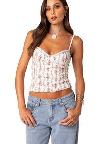 Printed Back-Tie Camisole Top - Flattering Fit, Perfect For Summer Outings  Casual Chic Looks - trắng - Xem 3