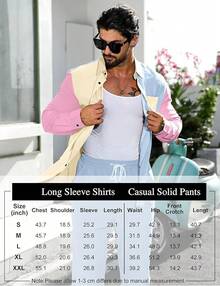 Mens 2 Piece Color Block Outfits Casual Long Sleeve Color Block Shirts And Pants Matching Set Sweatsuit-2025 - Blue - View 3