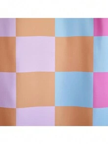 Multicolored Checkered Retro Fabric Shower Curtain For Bathroom, 66x72 Inch, Rainbow Colorful Modern Simple Groovy Funky Shower Curtain Set With Hooks, Aesthetic Bathroom Decor - 柔和多彩 - 查看 7
