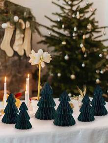 1 Set (3 Pcs) Of Paper Fashionable Christmas Tree Ornaments, Christmas Atmosphere Ornaments, Suitable For Home Decoration, Bedroom, Living Room, Desk Decoration, Autumn Decoration, Winter Decoration, Christmas Decoration. Christmas Decorations Room Decor Christmas Decorations Home Christmas Gifts Christmas Decor - Green - View 9