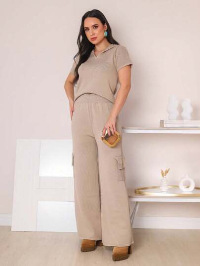 Conjunto Calça Cargo e Camisa Polo Feminina Modal Confortável