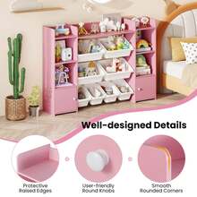 Lifezeal 4-Tier Large Storage Cabinet With 6 Cubbies & 8 Removable Bins Bookshelf - Pink - View 9