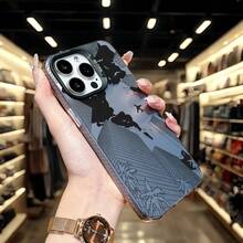 Black Urban Minimalist Style Phone Case, Compatible With Iphone 16 Pro Max/15 Pro/14 Plus/13/12/11 Pro Max, Matte Finish Masked Man Design, Anti-Drop Phone Protective Cover, Minimalist & Chic - Black Frame Silver Gray - View 2