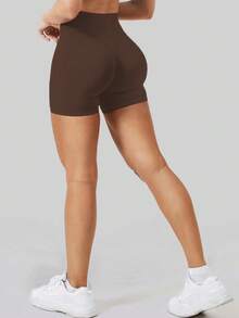 Women's High Waist Seamless Yoga Shorts - Stretchy Butt Lifting, Suitable For Running, Fitness And Outdoor Activities | Fashionable Appearance | Stretchy Fabric - Coffee Brown - View 11