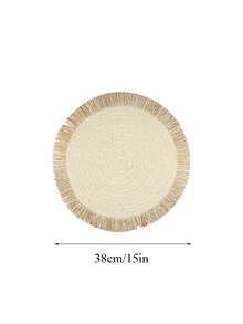 1/4/6pcs 15-Inch Round Paper Woven Tassel Placemats/Coasters, Multi-Color Options, Washable Non-Slip Heat-Resistant Tabletop Mats, Suitable For Kitchen, Dining Room, Wedding, Party, Home, Picnic, Beach, Halloween, Christmas - Multicolor - View 2