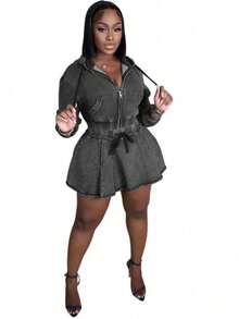 Women's Casual Skirt Set Autumn And Winter New Women's Clothing Washed Denim Jacket Short Skirt - Xám - Xem 4