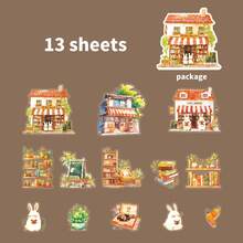 Beautiful Day Scenery Stickers, Animal Shop Street, Cute And Creative Handmade Account, Mobile Phone Back Card Decoration Collage - Multicolor - View 13