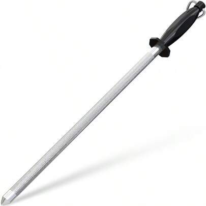 Knife Sharpener Rod 12 Inch Professional Honing Rod For Knife Sharpening With Hanging Hook Black