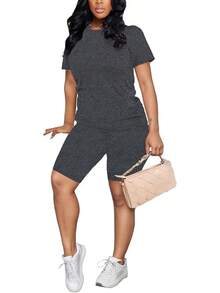 HBQ Women 2 Piece Outfits Summer Sweatsuits Track Suits Biker Short Workout Jogger Sets - S5--dark Grey - View 3