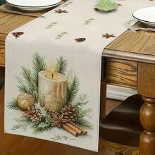 1 pieza Camino de mesa de piña con vela de Feliz Navidad, mantel rectangular de estilo rústico de lino para decoración del hogar, perfecto para decoración de fiestas navideñas, decoración de granja, decoración festiva, fiestas familiares, regalo