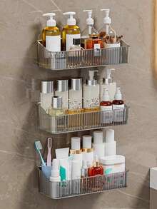 1pc/2pcs Bathroom Rustproof Makeup Organizer Rack, Wall Mounted Shower Caddy, Waterproof Storage Shelf For Dorm Bathroom Accessories Bathroom Accessories Bathroom Tools