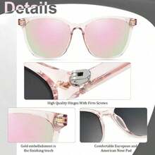 Gafas de sol polarizadas para mujer con montura cuadrada y lentes espejadas con protección UV y reducción de deslumbramiento - Montura rosa A1/Lente polarizada espejada rosa - Ver 2