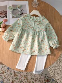 3 件套女婴春秋装，长袖上衣、裙子和头带
