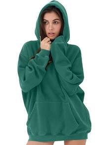 Mens Women Oversized Acid Wash Hoodie Unisex Heavyweight Vintage Fleece Sweatshirt & Hoodies For Men Couple 2025halloween - 墨綠色 - 查看 4