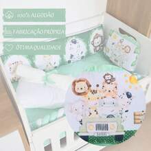 Kit Mini Berço Menina Menino com Trança Sublimado Light 10 Peças - Amiguinhos Da Floresta Verde - Visão 7