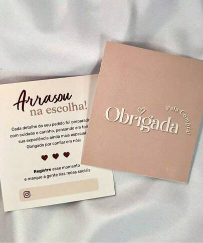 100 Cartão de Agradecimento ao Cliente 9x10cm - Obrigada pela Compra | Unboxing Personalizado