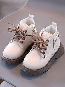 Botas altas con cremallera lateral para niños, botas de niña, tenis de niño, tenis de niños, tenis para niño, tenis para niña, zapatillas deportivas casuales con cordones para niños, adecuadas para actividades al aire libre y para el uso diario en el tiempo libre. - Beis - Ver 2