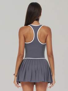 MASKERT 女士连衣裙、女士运动服、网球运动服、连衣裙、瑜伽服。舒适百搭的运动连衣裙和半身裙，高弹亲肤，适合居家休闲穿着。夏季 - 燧石 - 查看 2