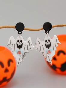 1 par de pendientes colgantes de calavera y corazón exagerados, divertidos y creativos para Halloween - Multicolor - Ver 12