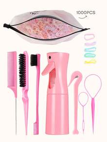 1/3/5/7/8pcs Hair Styling Tool Set, 200ml Spray Bottle, Detangling Brush, Volumizing Brush, Tail Comb, Edge Brush, Braiding Tools, Elastic Hair Tie Pliers, Disposable Hair Tie Remover, Curling Hair Tie Remover - Pink - View 15