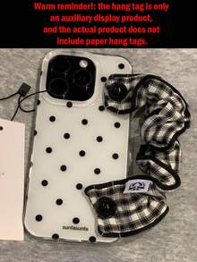 Cute Sweet Girl Polka Dot Soft Phone Case Compatible With IPhone 17 16 15 14 13 12 11 Pro Max 14 15 16 Plus 17Air Simple Y2K Grid Wristband Cover - White - View 4