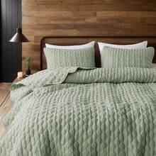 Blue Quilt King Size Bedding Sets With 2 Pillow Shams, Lightweight Soft Bedspread Coverlet, Quilted Blanket Thin Comforter Bed Cover All Season, 3 Pieces, 104x90 Inches, All - Season Bedding - 綠色(黃綠色調) - 查看 3
