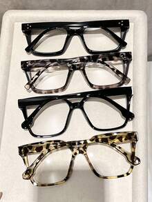 4pcs Leopard Print Plastic Geometric Full Frame Personalized Ins Style Transparent Glasses, Suitable For Music Festivals, Back To School Season, Weekend Outfits, Daily Life, Holiday Gifts, Fashion Accessories, Fits All Face Shapes - 4 miếng đậu phụ đen trắng kết hợp - Xem 3