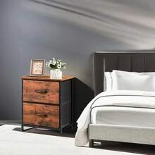 Juego de 2 mesitas de Noche, Mini cajones de Almacenamiento, Mesa Auxiliar de Muebles de Cama pequeña de 20 Pulgadas de Altura, gabinete de Tela Superior de Madera, Mini cómoda para recámara, clóset - Marrón - Ver 2