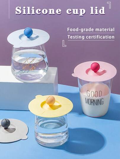 1/3/5pcs Sealed Mug Lids, Glass Cup Dust Cover With Spoon Holder, Suitable For Home, Office, Dorm, Cafe