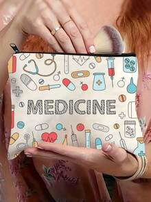 Mesh Cosmetic Bag With "MEDICINE" , Portable Storage Bag, Makeup Bag, Skincare Bag, Travel Essentials,Makeup Bag Medicine Bag Medicine Organizer Medicine Storage Bag For Travel For Outdoor First Aid Bag