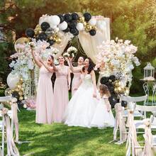 112件套黑金气球拱门套装 - 18/10/5英寸金色、白色和黑色亮片气球，适用于男孩、女孩、儿童生日、迎婴派对、性别揭晓派对、婚礼、房间装饰、派对装饰、新年派对装饰 - 黑白金 - 查看 5