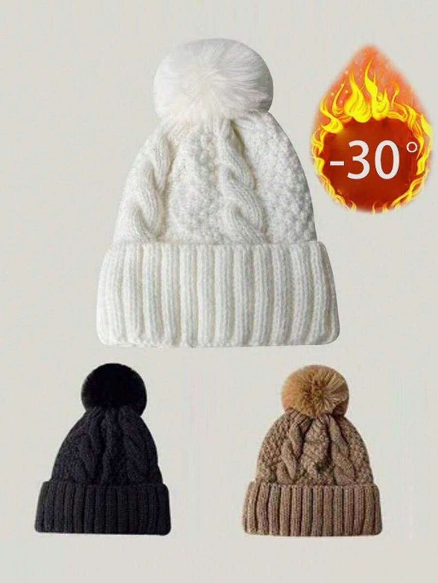 1pc Winter New Knitted Hat, Versatile & Warm, European & American Style Solid Color Ski Cap, Thermal Lined Women's Hat - Multicolor - View 1