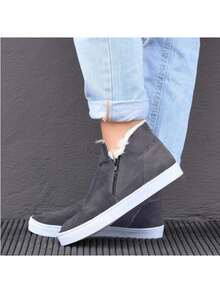Boots With Plush Fur Zipper Comfortable Sneakers Easy To Put On Booties Winter - Dark Grey - View 1