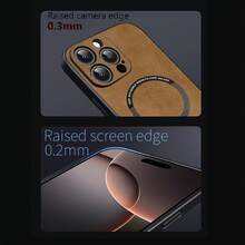 Esta funda magnética para teléfono, hecha de piel de oveja, es compatible con los modelos 12 al 16. Es suave al tacto, se adhiere magnéticamente a soportes inalámbricos o de pared y es compatible con diversos dispositivos. Además, es resistente a los golpes, antideslizante, ligera y ofrece una excelente protección. - Azul - Ver 3