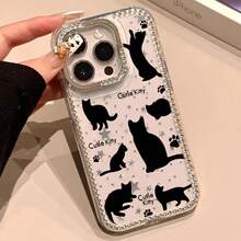 Funda brillante con diseño en negro, con un orificio grande y borde transparente, compatible con phone 16 Pro Max, 15, 14 Plus, 13 y 12. - transparente - Ver 2