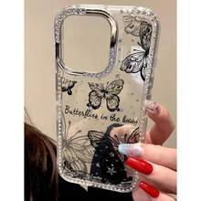 Funda para teléfono IMD con diseño de salpicaduras de polvo brillante negro, orificio grande, marco transparente brillante, compatible con phone 16 Pro Max Funda protectora para phone 15, 14 Plus, 13 y 12. Ideal para Año Nuevo, Pascua, Halloween, regalar a amigos y familiares. Diseño brillante, de autor, con dibujos animados o con textura suave. - transparente - Ver 3